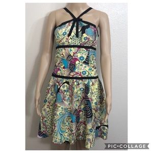 Tabitha 100% Silk Fit Flare Bird Floral Dres
